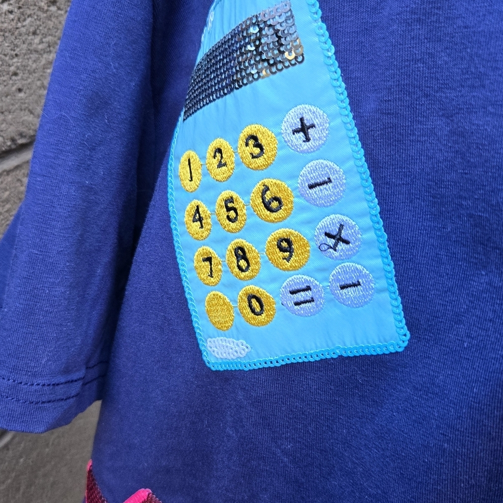 Really Rex Boutique Navy Math Symbols Sequin Graphic Tee NWOT - Picture 2 of 11